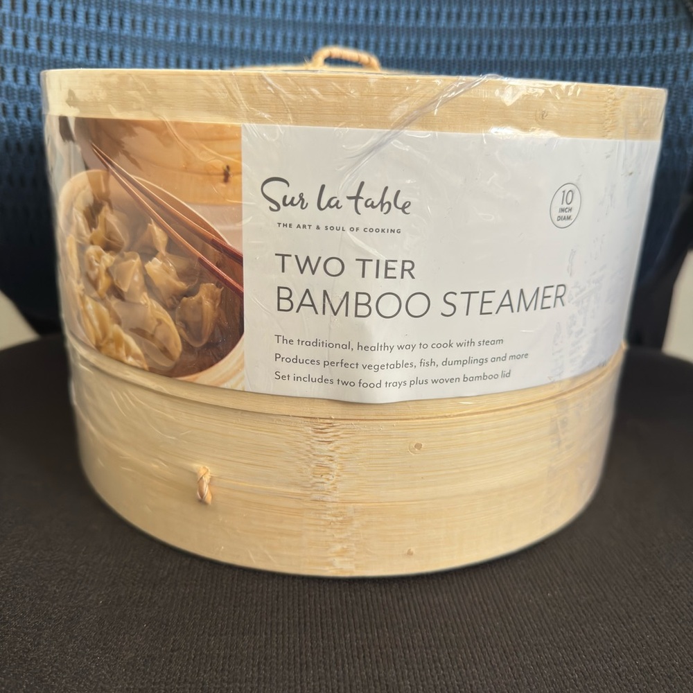 NEW Sur La Table Bamboo Steamer 3 pc 10” diameter